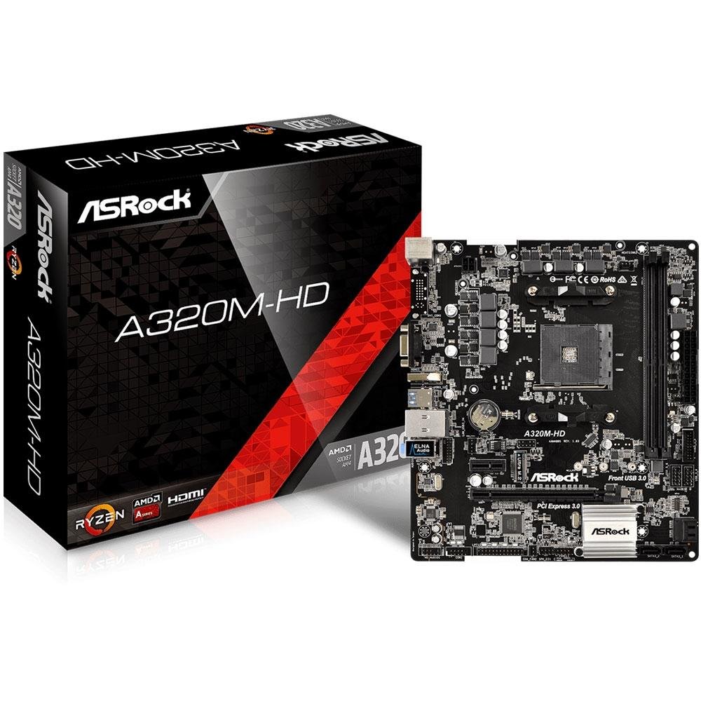 Placa-Mãe ASRock A320M-HD, AMD AM4, mATX, DDR4