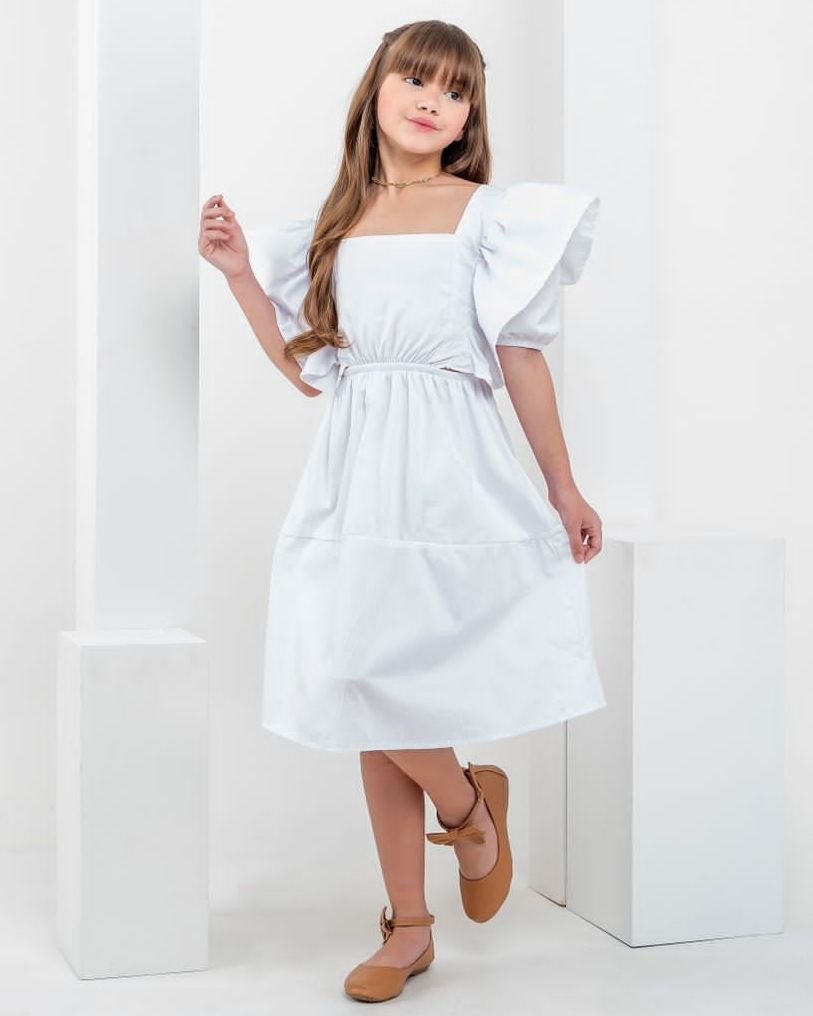 1ª Comunhão Vestido De ComunhÃ£o Simples Vestido Branco Infantil