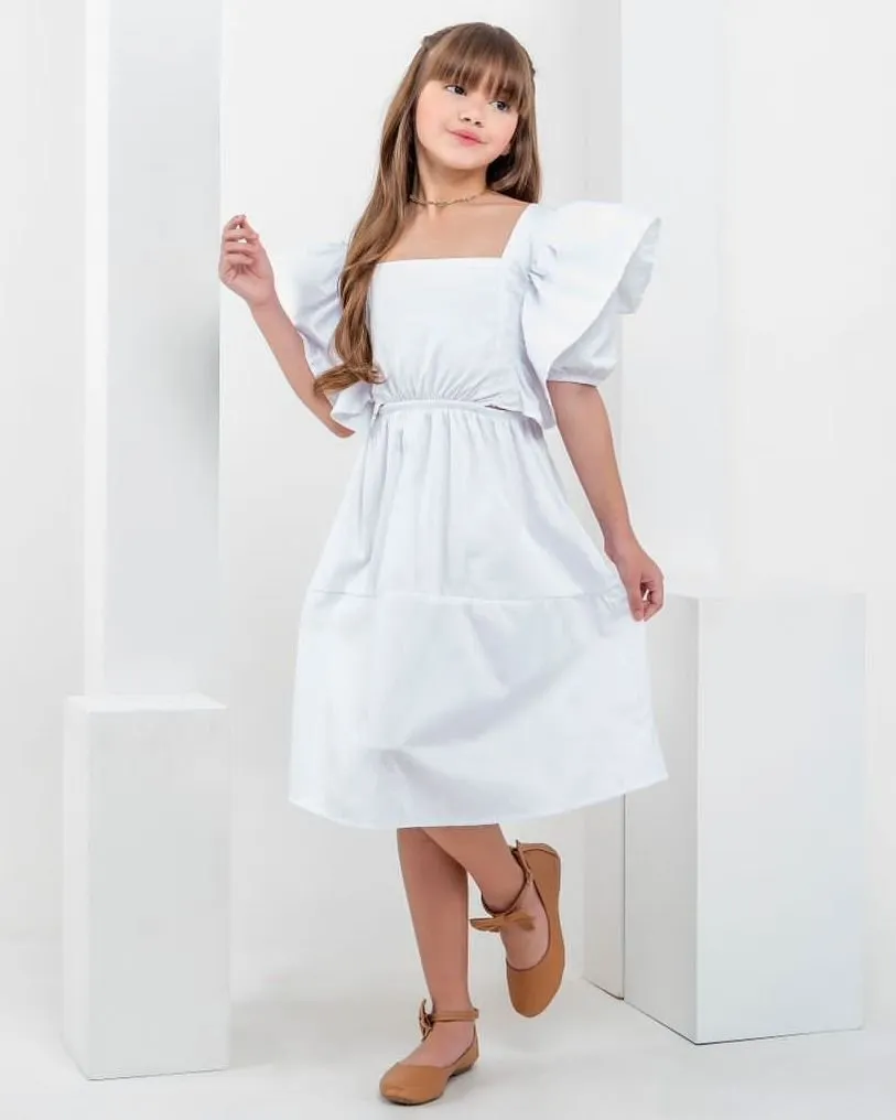 1ª Comunhão Vestido De Comunhão Simples Vestido Branco Infantil