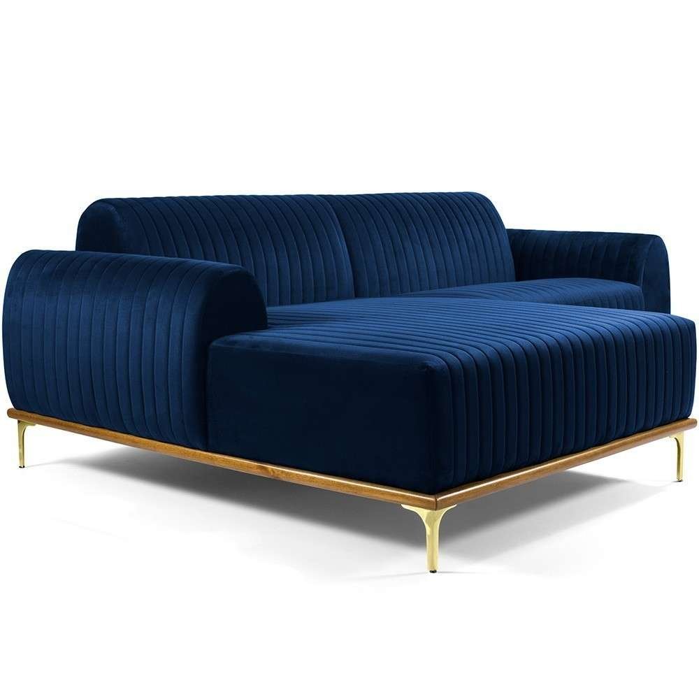 sofá 4 lugares com chaise esquerdo para sala molino 256 cm d02 veludo -  azul | Outlet Gold