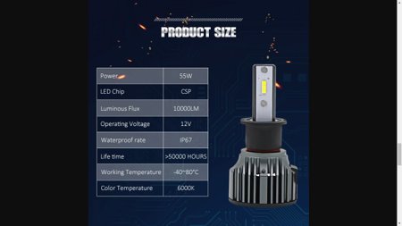 Par Lâmpada Automotiva LED H11 Branca 6000K 10000LM 12V 50W