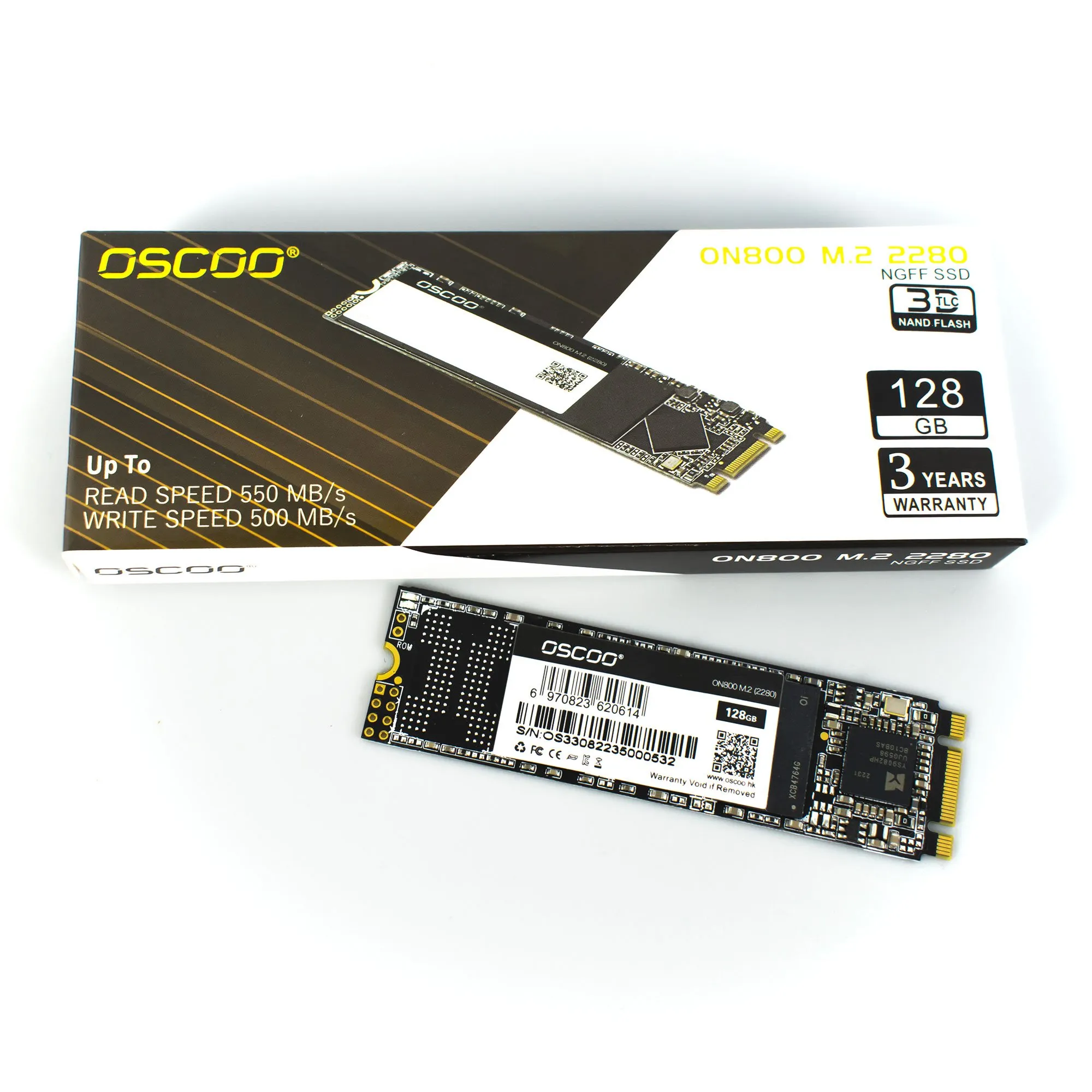 SSD 128GB ON800 Oscoo - SATA 3, M.2 2280, Leitura até 550MB/s e Gravação até 500MB/s