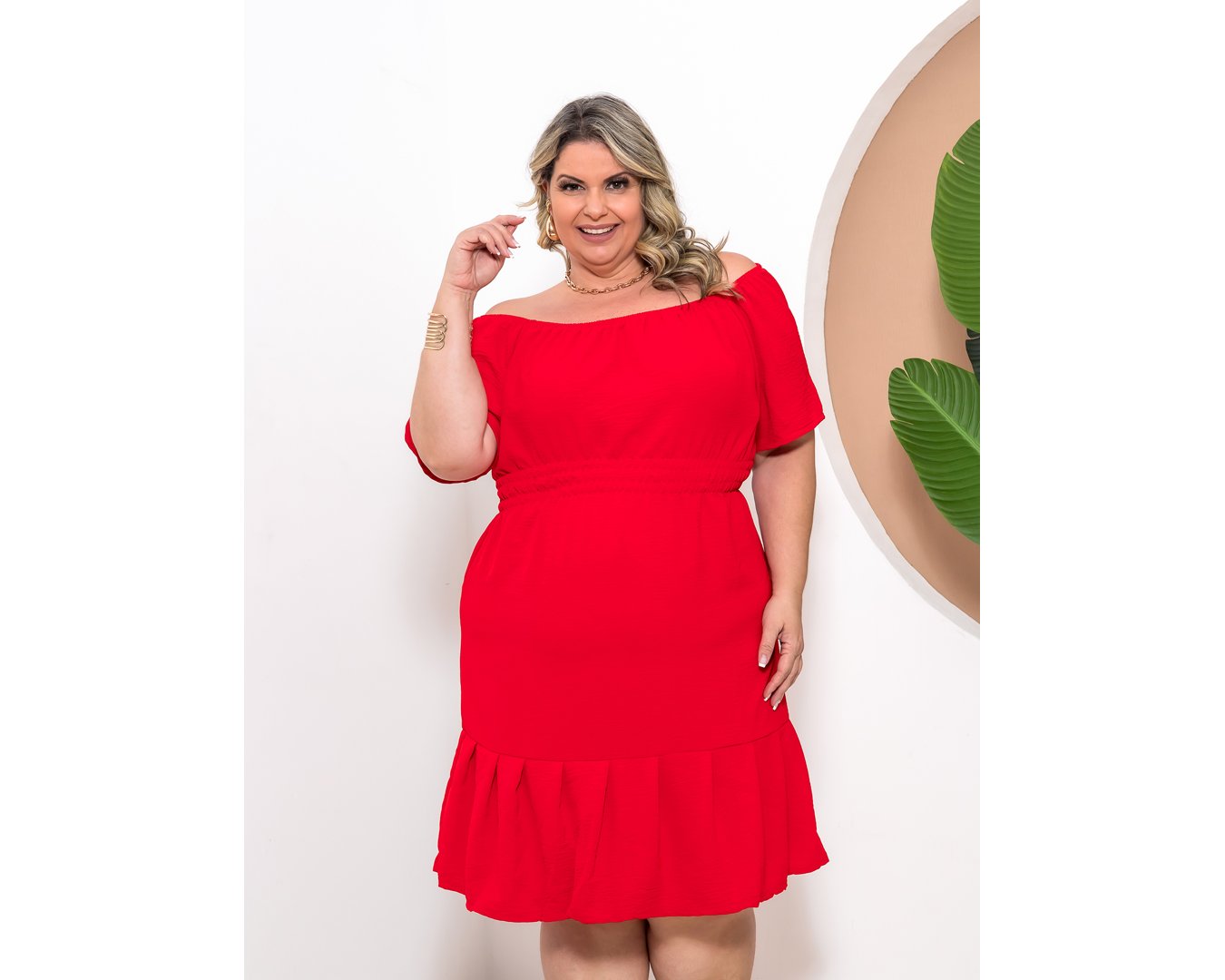 Plus Size Vestido Vermelho Babado Vestido Ciganinha Plus Size Com