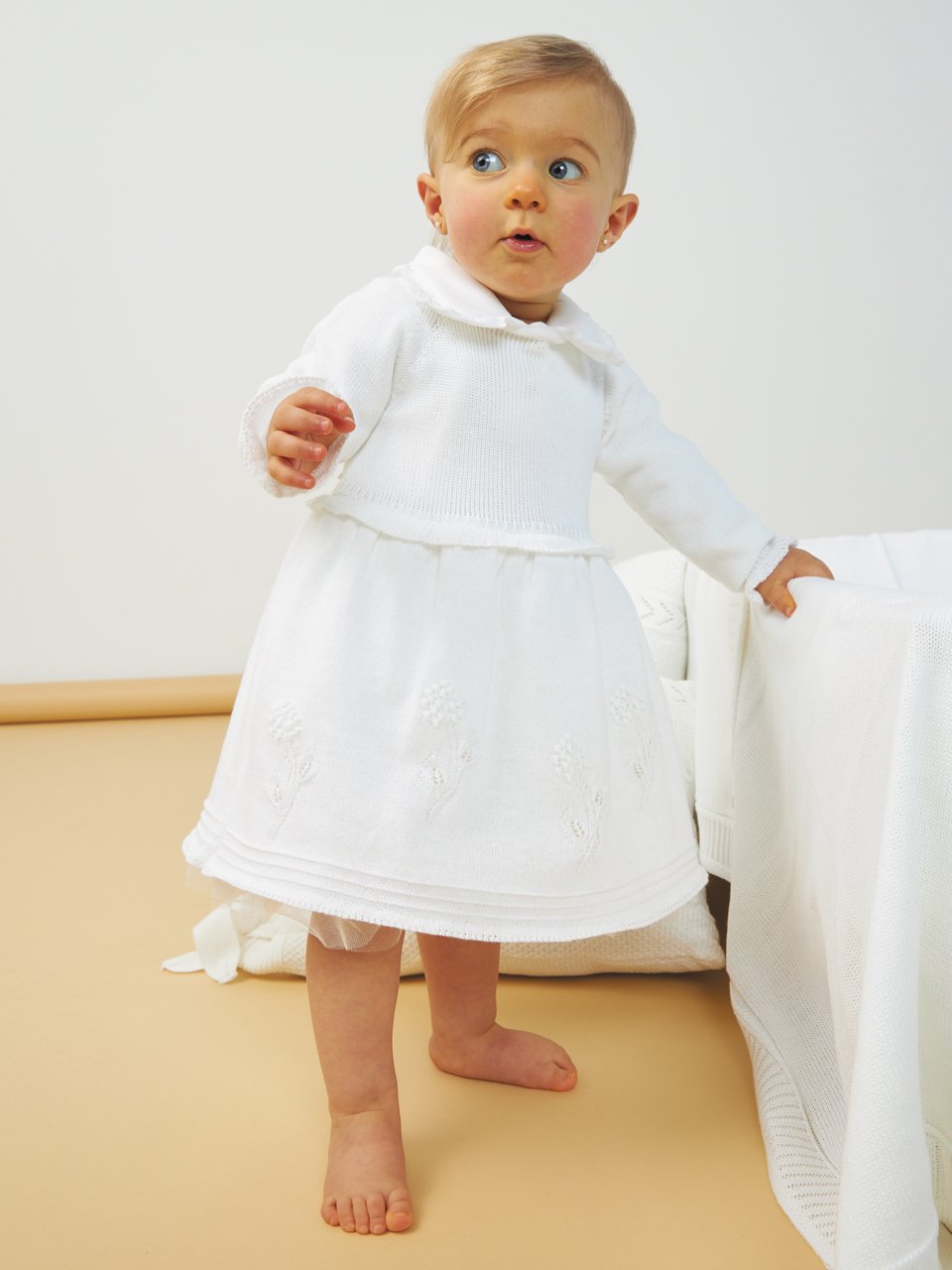 Vestido Tricô Batizado Flores Infantil | Bebelândia