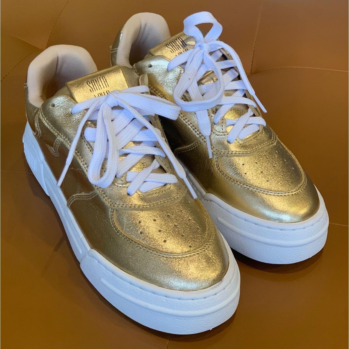 Tênis Casual Tenis Santa Lolla Dourado Tênis Slip On Plataforma