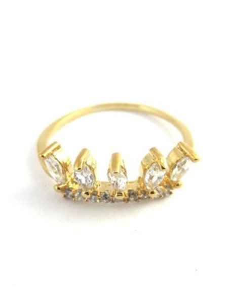 Anel Mini Coroa - Zircônia Cravejada - 00137195 - Dourado