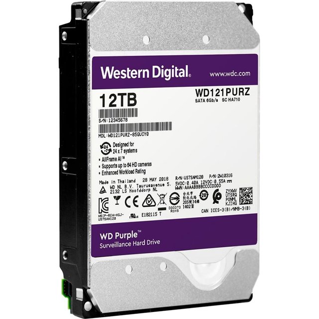 HD WD Purple 12TB para Segurança Vigilancia, DVR - WD121PURZ