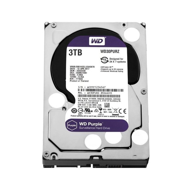 HD WD Purple 3TB Para Segurança, Vigilancia, DVR - WD30PURZ