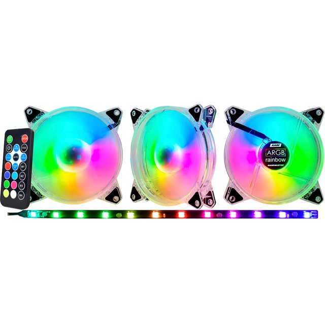 Cooler para Gabinete K-mex, Kit com 3 Peças + Fita de Led + Controle, 120 x 120 x 25 Led ARGB - AABEK1