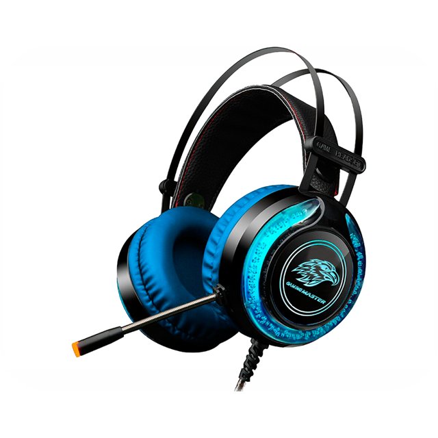 Headset Gamer K-mex ARS930, Preto e Azul, com Led RGB - ARS9300S21PAB2X