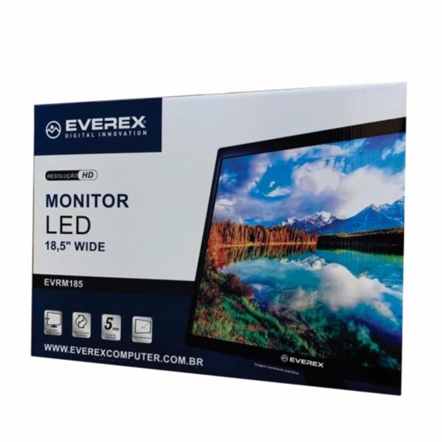Monitor Multimídia Everex LED 18.5" HD, HDMI e VGA, Entrada de Áudio, Preto - EVRM185