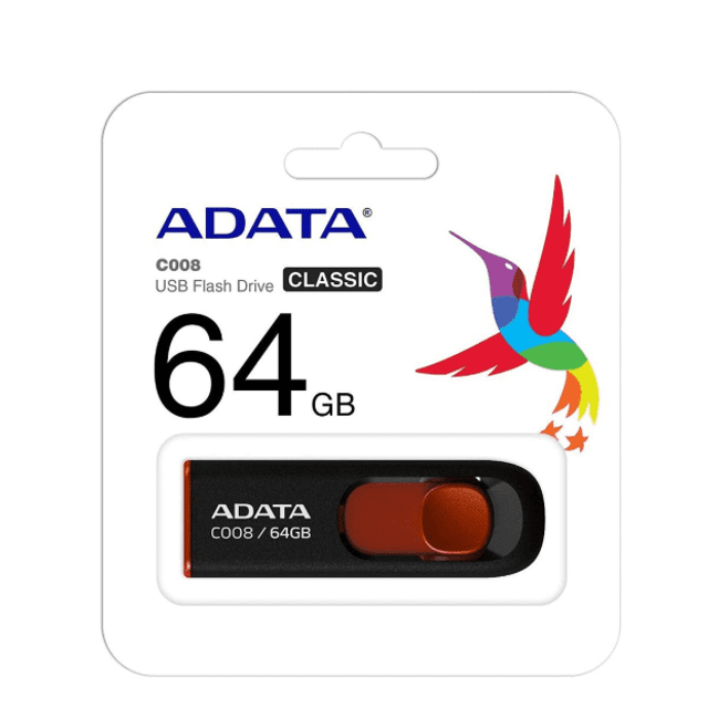 Pen Drive Adata Ac008 64GB, Preto e Vermelho - AC008-64G-RKD