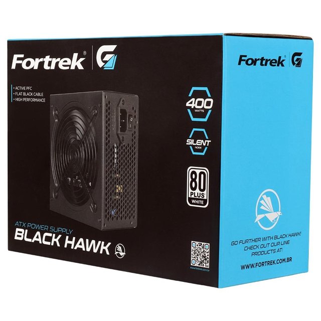 Fonte ATX Fortrek Black Hawk 400W, 80 Plus White, Bivolt, Preto - 70458
