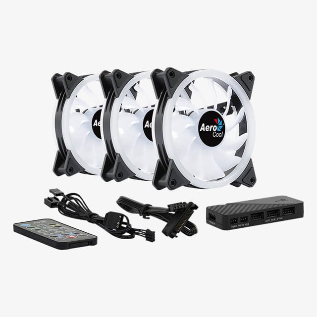 Cooler para Gabinete Aerocool Kit com 3 Peças + Controladora, 120x120x25mm, Led RGB - Duo 12 Pro