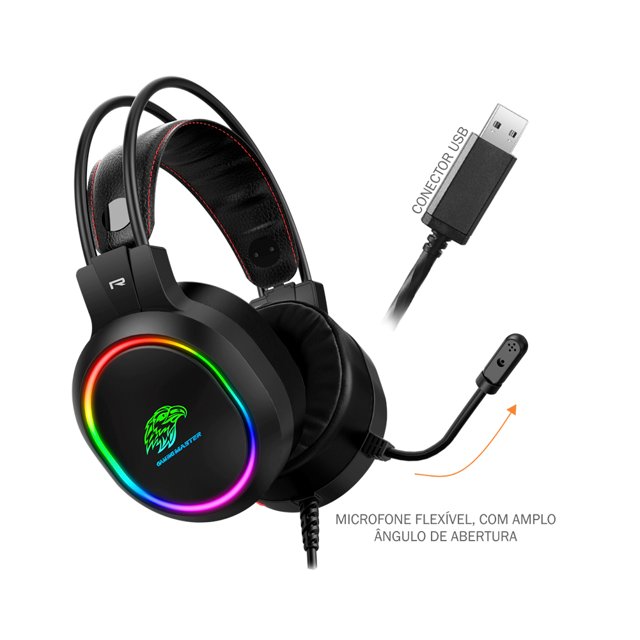 Headset Gamer K-mex AR43 7.1 USB, Com Led RGB, Preto - AR43000S71PPB0X