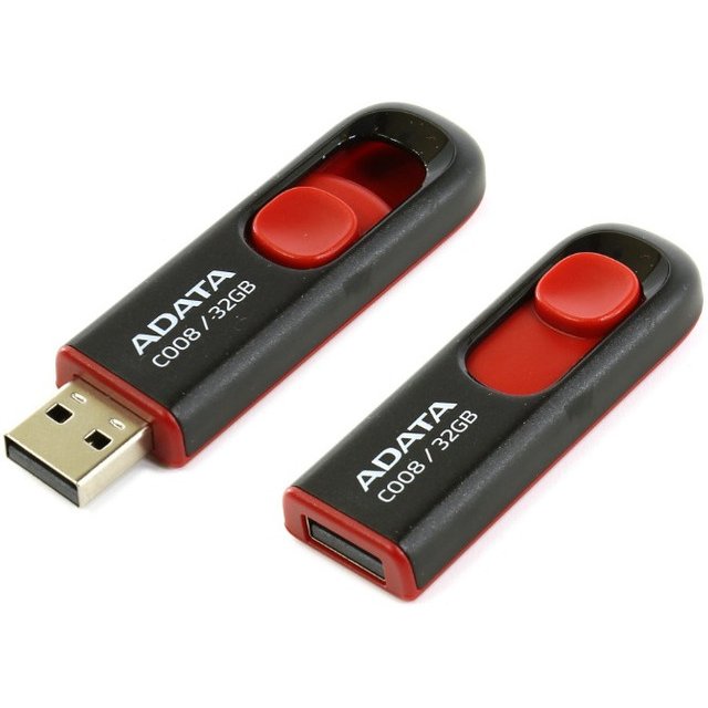 Pen Drive Adata AC008 32GB, Preto e Vermelho - AC008-32G-RKD