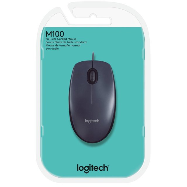 Mouse Logitech, USB, Preto, 1000DPI - M100