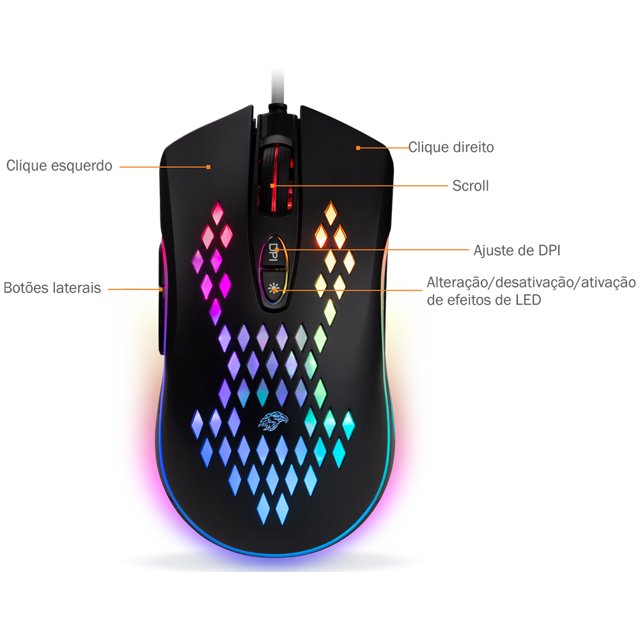 Mouse Gamer K-mex M370, RGB, Ajuste de 800 até 6400 DPI, Preto - M3700US0002CB1X