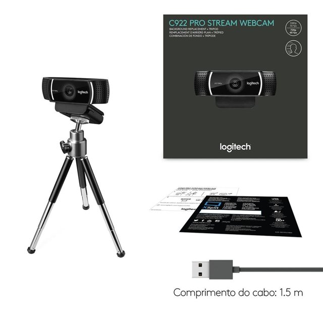 Webcam Full HD Logitech C922 Pro Stream com Microfone Embutido, 1080p e Tripé Incluso - 960-001087