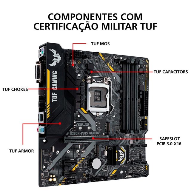 Placa Mae Asus Tuf B360M-Plus Gaming/BR, DDR4, mATX, LGA 1151