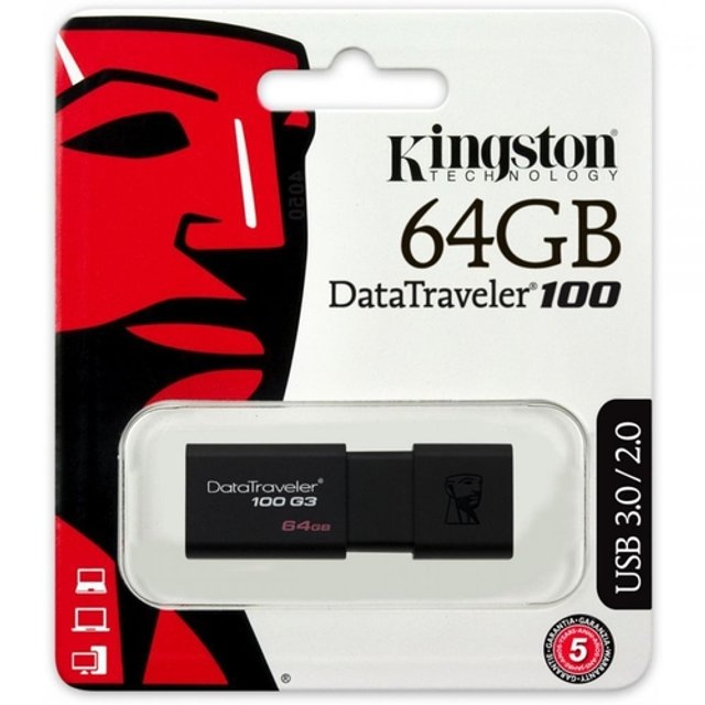 Pen Drive Kingston 64GB, Preto - DT100G3/64GB