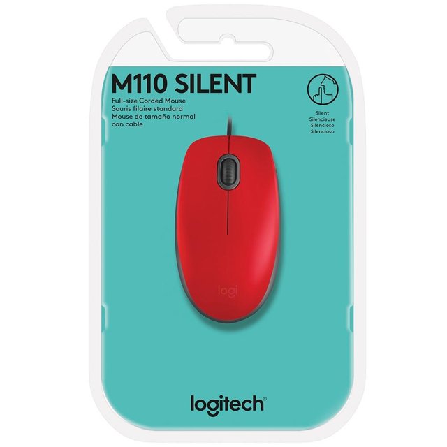 Mouse Logitech Silent, Com Clique Silencioso, Vermelho - M110