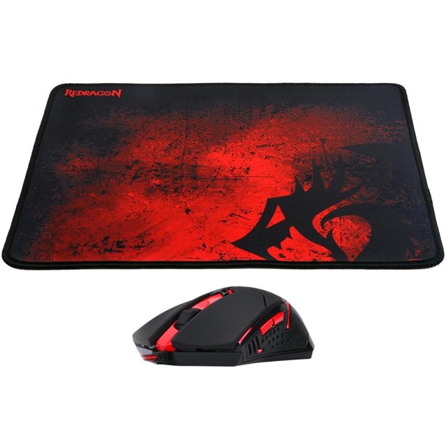Kit Mouse + Mousepad Gamer Redragon, Preto e Vermelho - M601-BA