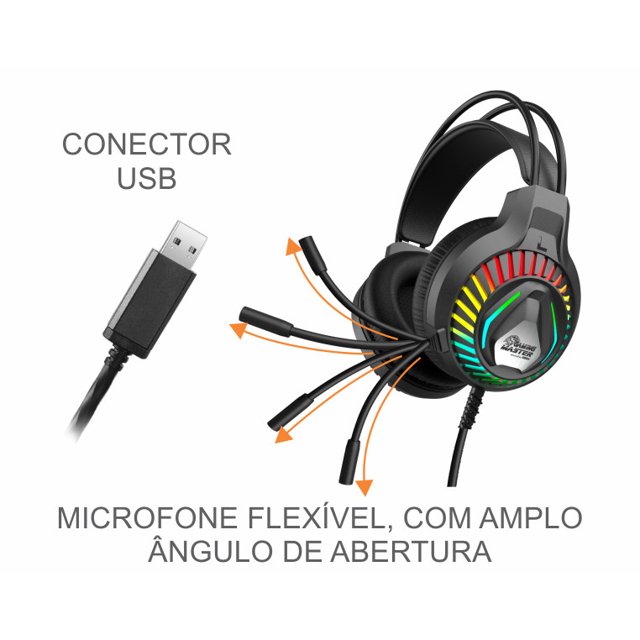 Headset Gamer K-mex AR8M 7.1 USB, Efeito Led RGB, Preto - AR8M18SS20PPB2X