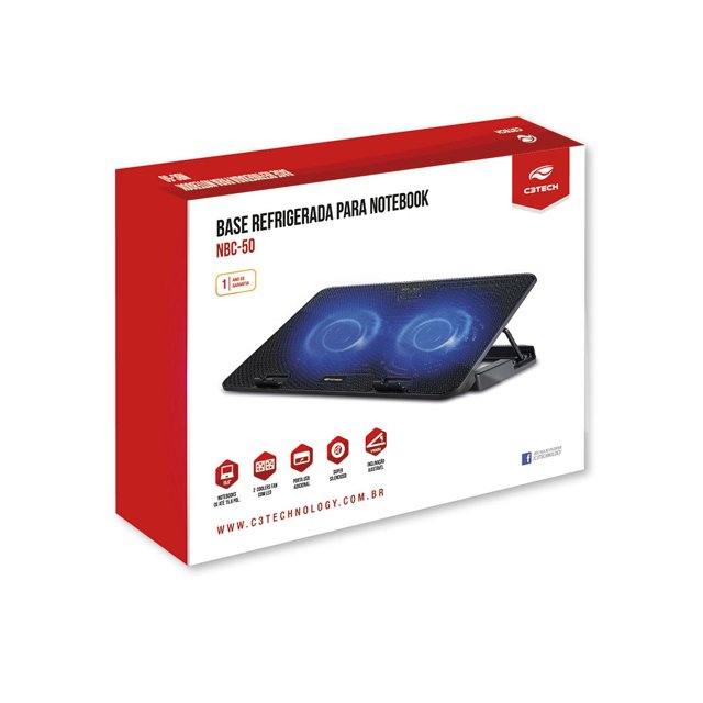 Base para Notebook C3Tech 15,6", Com 2 Coolers Fan - NBC-50BK