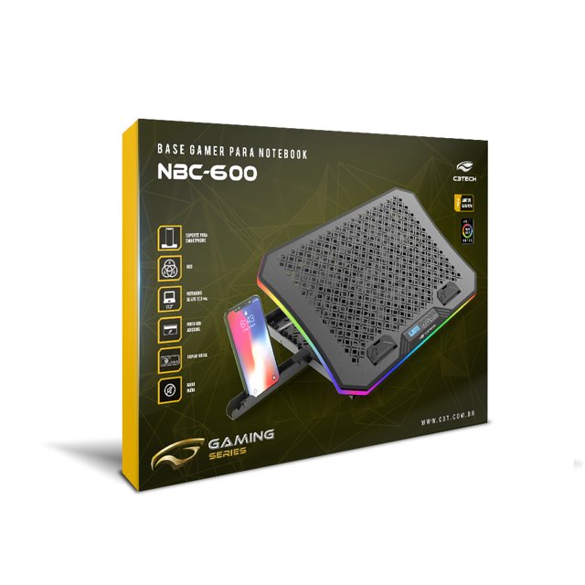 Base para Notebook C3Tech, com Suporte Removível para Celular- NBC-600BK