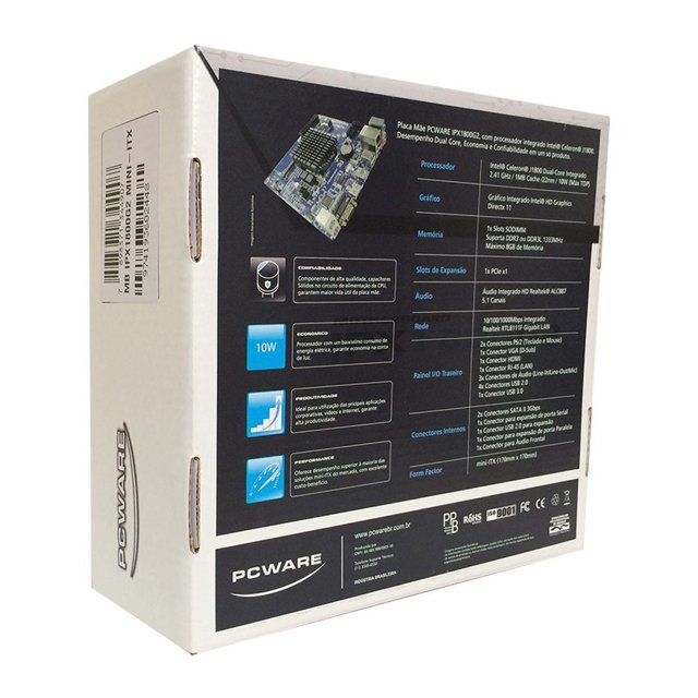 Placa Mae PCWare IPX1800G2, com Celeron Dual-Core 2.41GHz, HDMI, e m-SATA