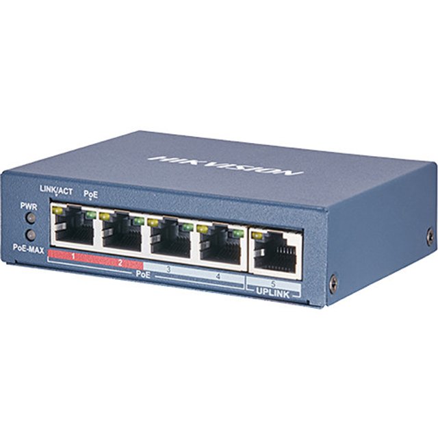Switch Hikvision 5 Portas 4 POE Ativo 802.3AF/AT 1 Uplink - DS-3E0105P-E/M