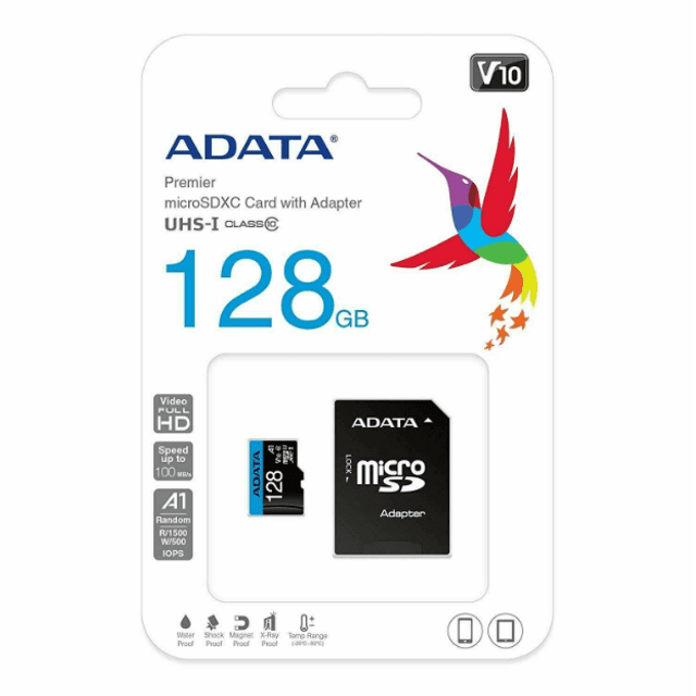Cartão de Memoria SD Adata 128GB (Micro + Adaptador), Class 10 UHS-I - AUSDX128GUICL10A1-RA1