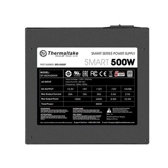 Fonte Thermaltake Smart Series 500W, 80 Plus White, PFC Ativo - PS-SPD-0500NPCWBZ-W
