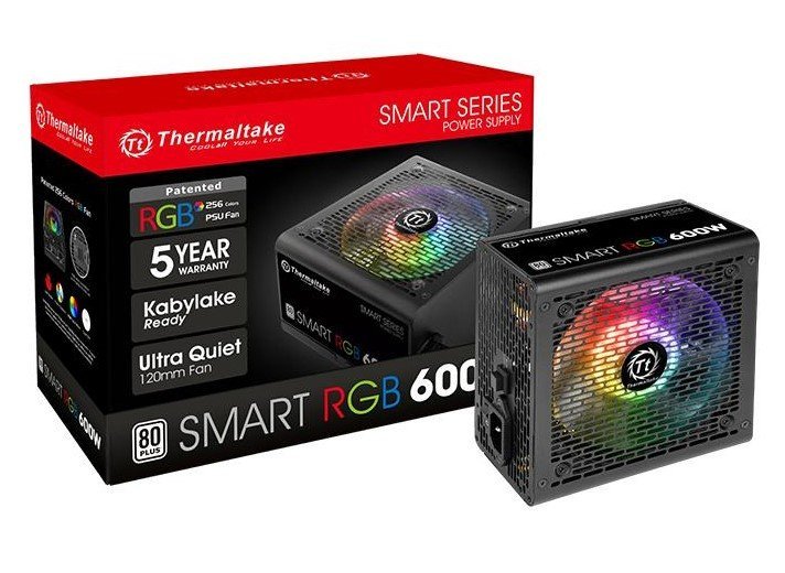 Fonte 600w Tt Smart Rgb 80+ Fan PS-SPR-0600NHFAWB-1 Hub/Sleeved Cable