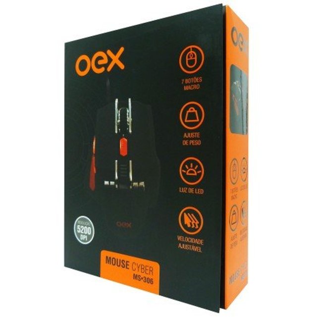 Mouse Gamer Oex Cyber, USB, 5200DPI, 7 Botões, Preto - MS306