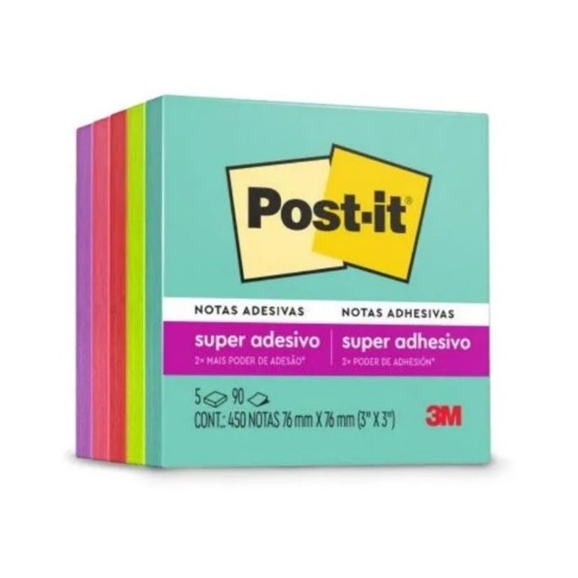 Bloco de Notas Adesivas Post-it® 3M 76x76 mm c/450 Fls - Neon