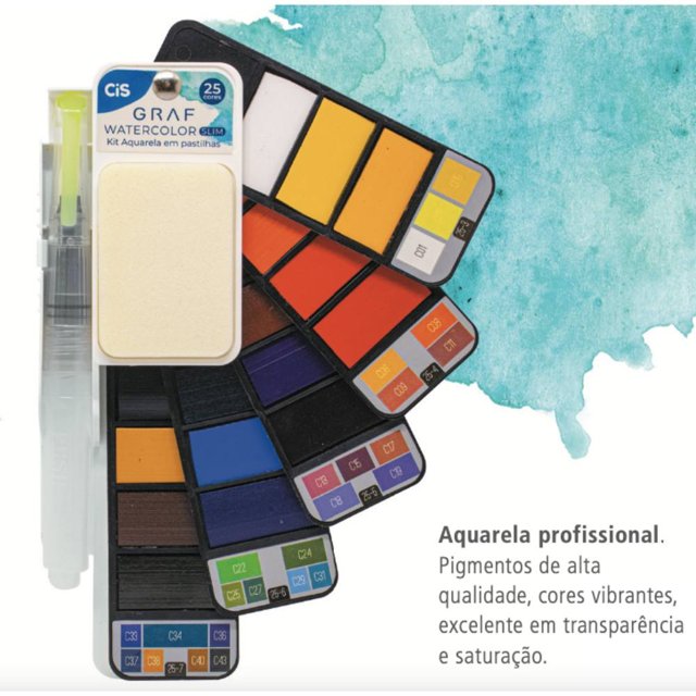 Conjunto Watercolor Slim CIS c/ 25 Cores + Aqua Brush