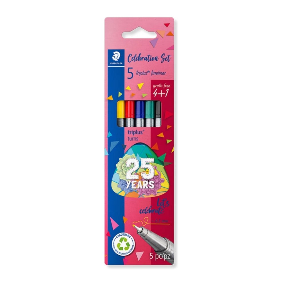 Lot De 4 Feutres Fins Staedtler Triplus 334 – Pointe 0,3 Mm, Triangulaires, Dry Safe – Encre Lavable, 97% Recyclé – Fabriqué En Allemagne