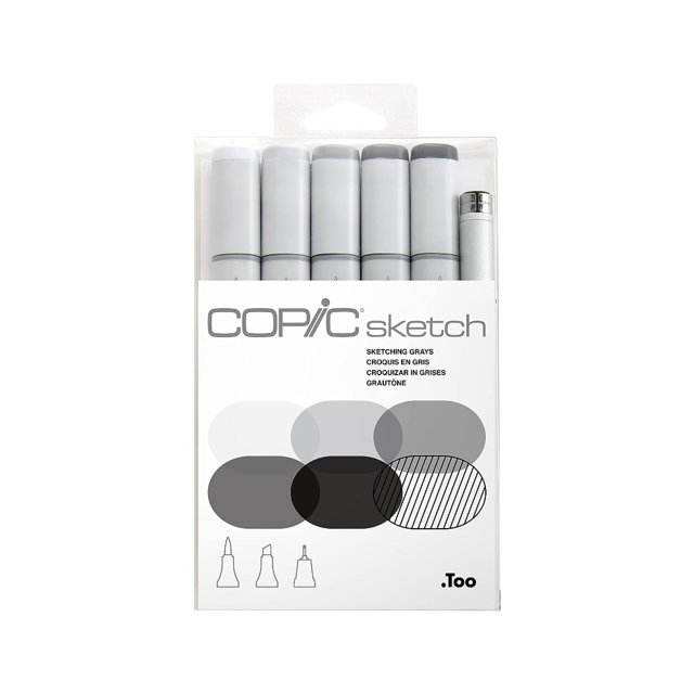 Marcador Artístico COPIC® Sketch Grays c/ 5 Cores + Multiliner 