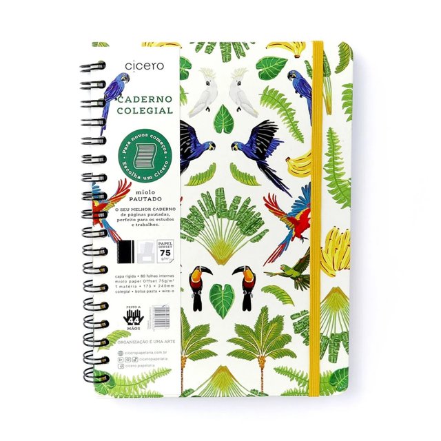 Caderno CÍCERO Pautado 17 x 24cm - Pássaros/Floresta Tropical Branco