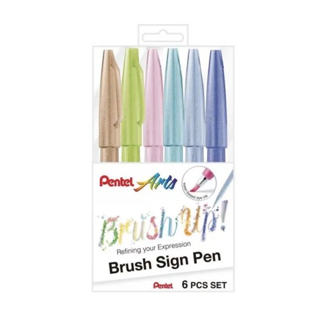 Estojo Caneta PENTEL Brush Sign Pen Touch c/ 6 Cores Pastel