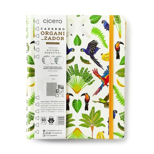 Caderno Reposicionável CICERO Duo A5 - Pássaros/Floresta Tropical Branco