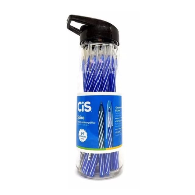 Caneta Esferográfica CIS spiro 0,7 mm Pote c/ 24 unds - Azul