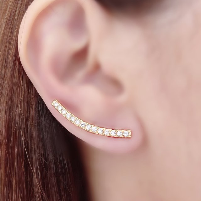 Ear Cuff Linha Dourado Zircônia Branca Semijoia Moda Ouro 18K