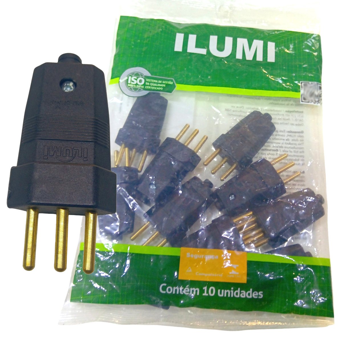 Plug Macho com 3 Pinos para Tomada 10a Cabo Extensão Preto Kit 10 ...