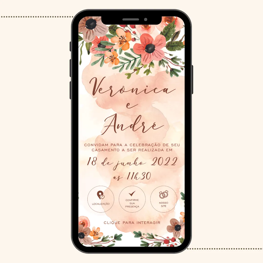 Convite Casamento Virtual Interativo Floral Rosa Whatsapp