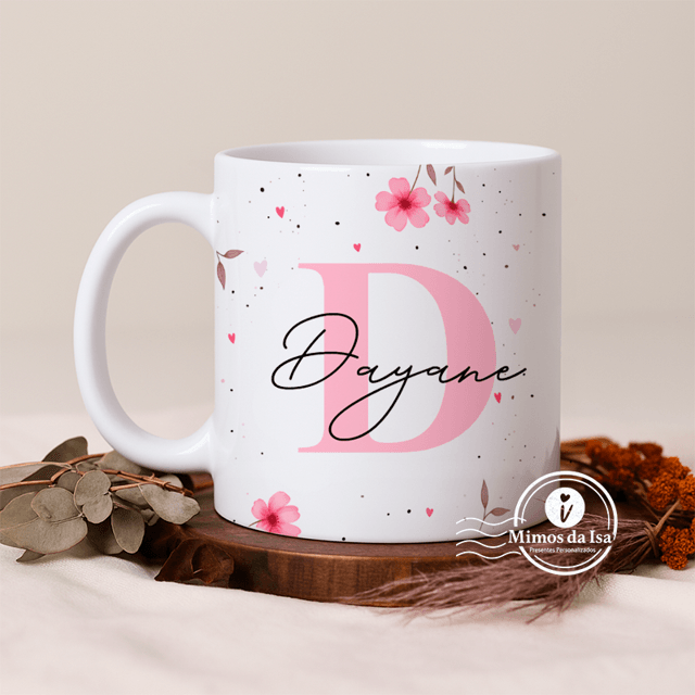 Compre agora Caneca Floral Letra Inicial + Nome em Mimos da Isa | Mimos ...