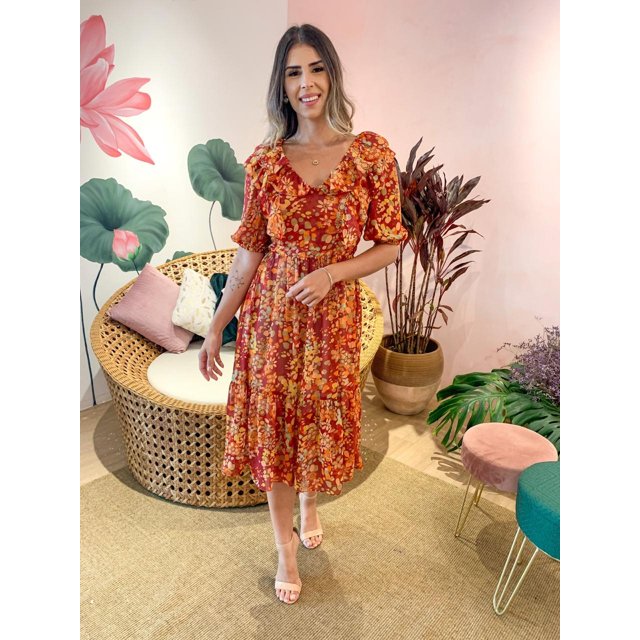 vestido de voal estampado