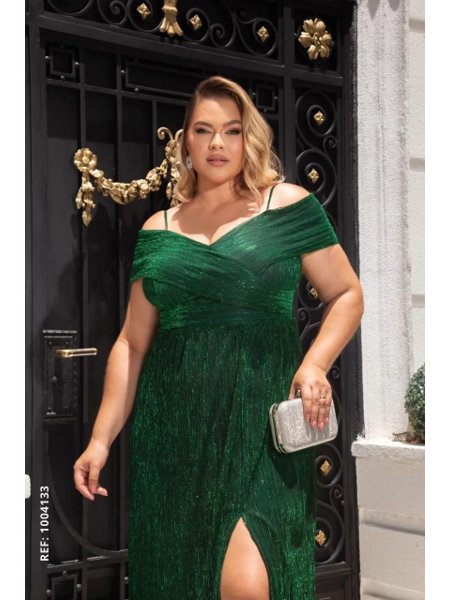 Vestido longo lurex com decote e busto transpassado Garden de